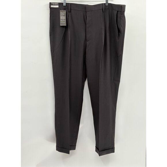 Haggar Dress Pants Classic Men 42x29 Dark Gray Adjustable Waist Pleated Cuff New